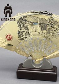 Fan plegable del metal de la memoria, fan de encargo de la mano del acero inoxidable con la impresión china de la ópera