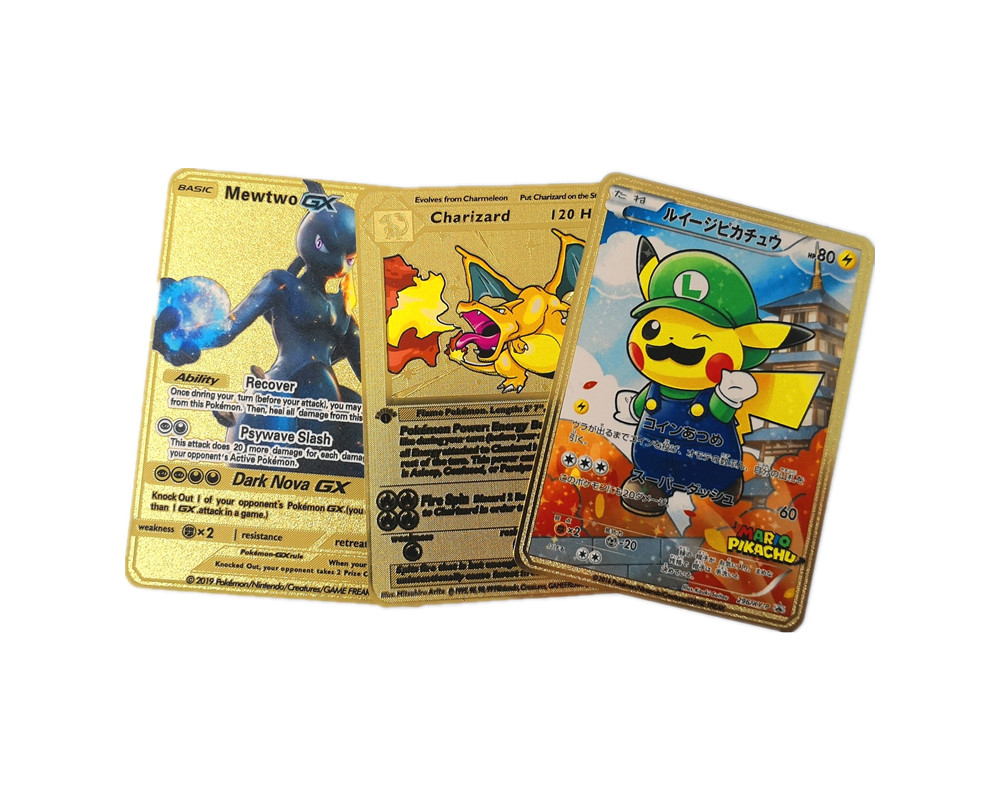 el oro del metal de Vmax DX GX Pokemon de la tarjeta de la colección de Charizard del grueso de 0.4m m plateó
